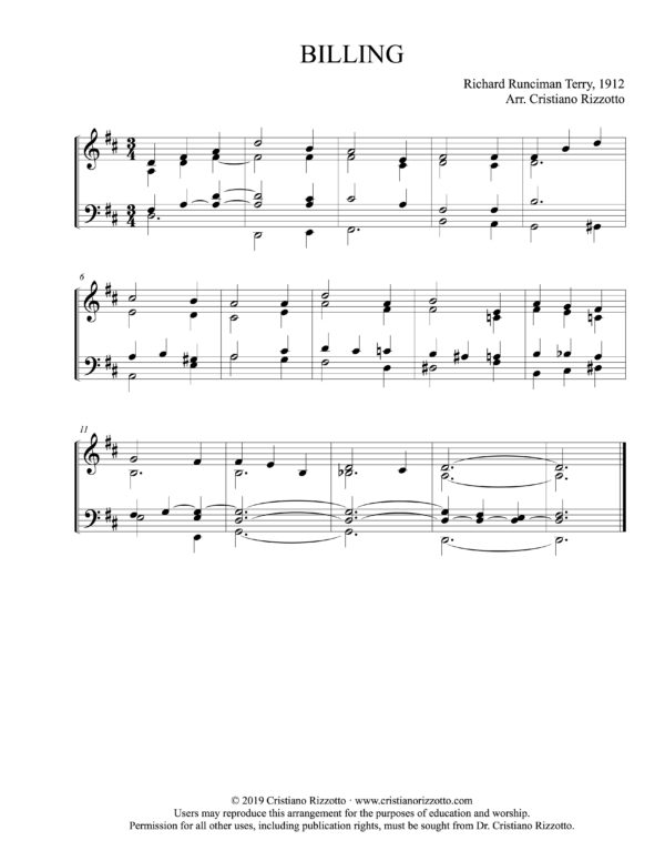 BILLING Hymn Reharmonization, Arrangement by Dr. Cristiano Rizzotto