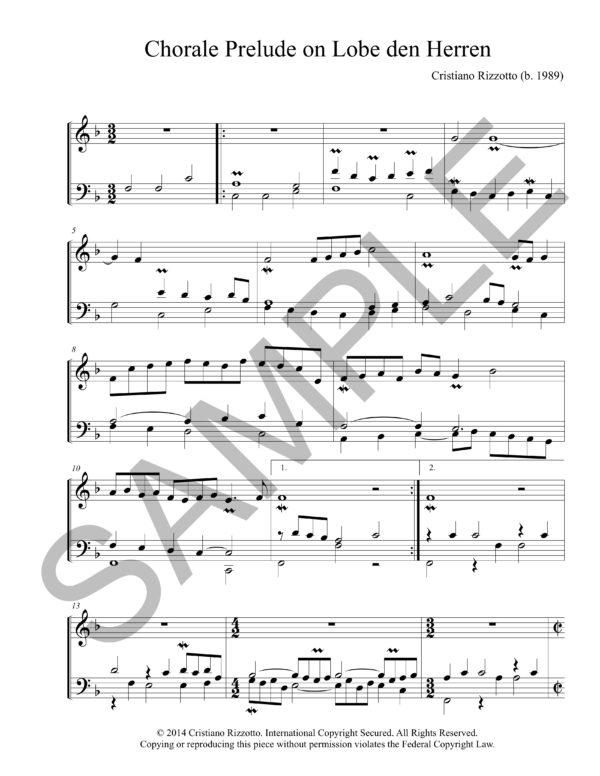 Cristiano Rizzotto – Chorale Prelude on Lobe den Herren (Organ)
