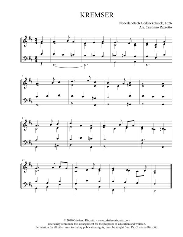 KREMSER Hymn Reharmonization in D, Arrangement by Dr. Cristiano Rizzotto