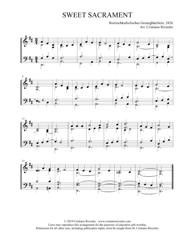 SWEET SACRAMENT Hymn Reharmonization, Arrangement by Dr. Cristiano Rizzotto