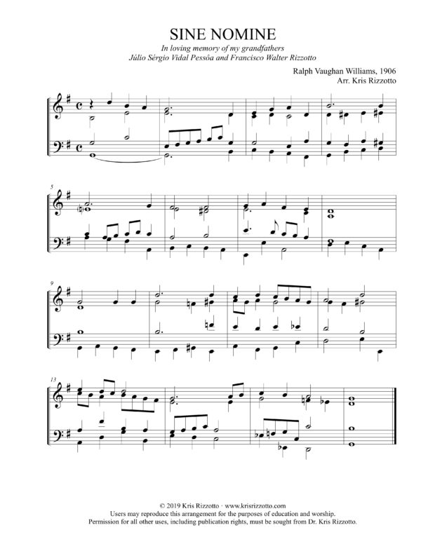 Kris Rizzotto – SINE NOMINE For All the Saints Hymn Reharmonization in G